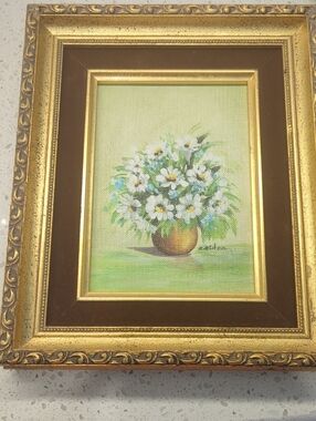 Floral Oil Painting With Velvet To Matte  And Wood Framed Canvas Panel